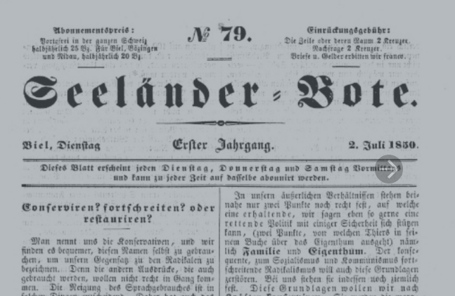 Aus der Seeländer Bote-Ausgabe von 1850